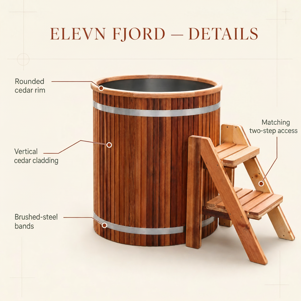 Elevn Nordic cedar cold plunge feature callout graphic