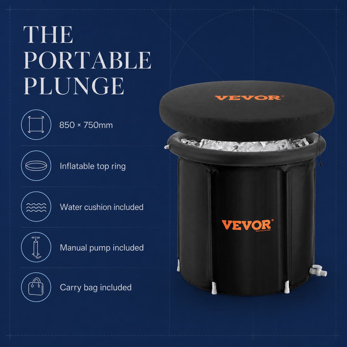Elevn Reset portable ice bath dimensions and included accessories
