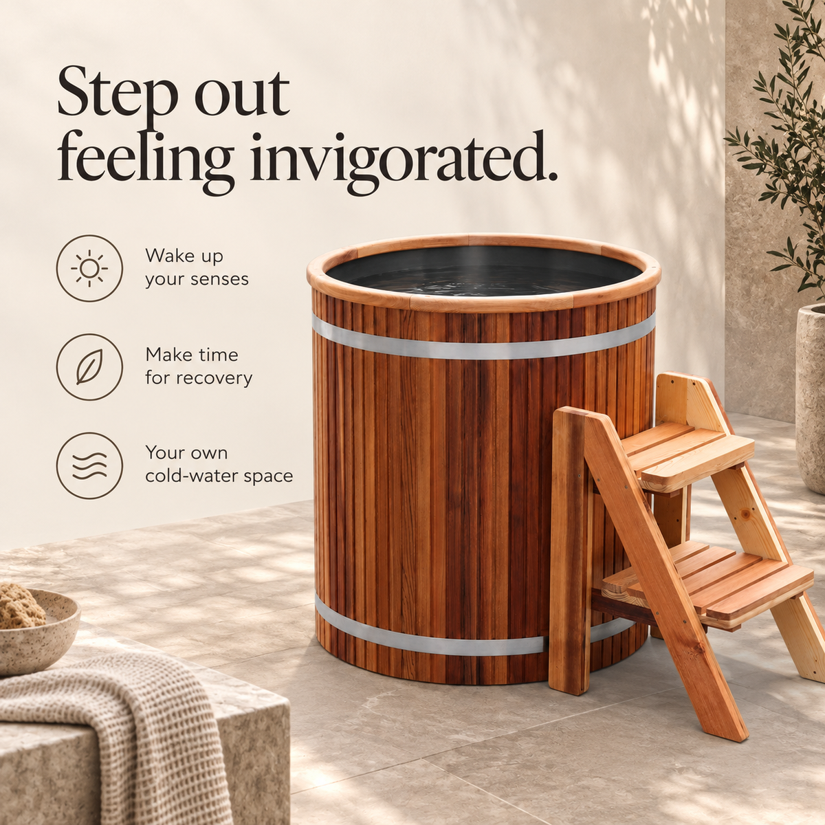 Nordic barrel with invigorating cold-water and home recovery benefits.