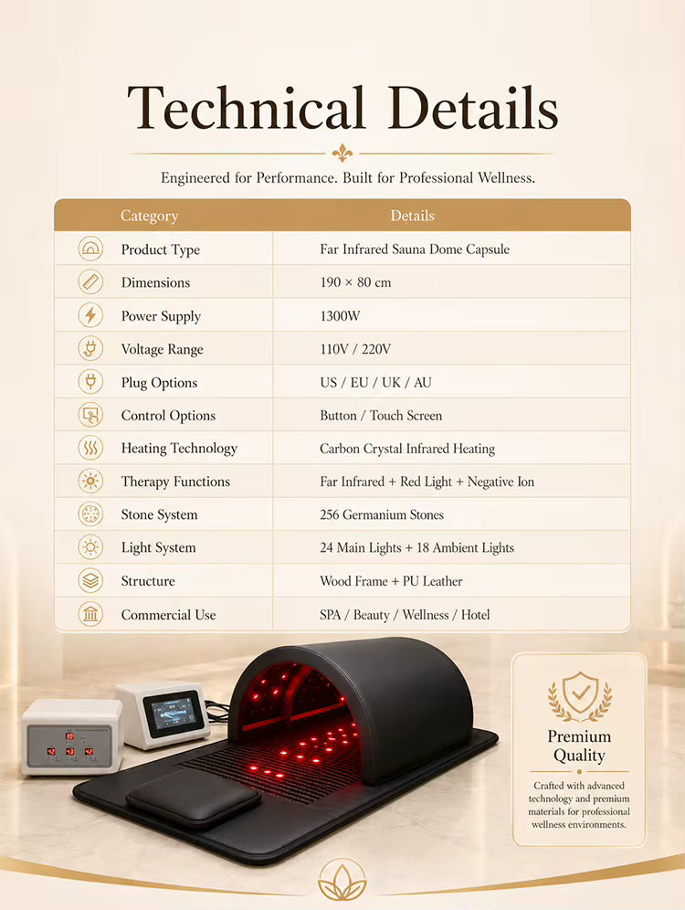 Technical specification graphic for model 35P reclining sauna dome