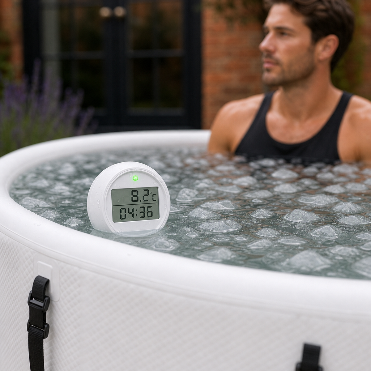 Elevn Measure floating thermometer and timer in an outdoor ice bath