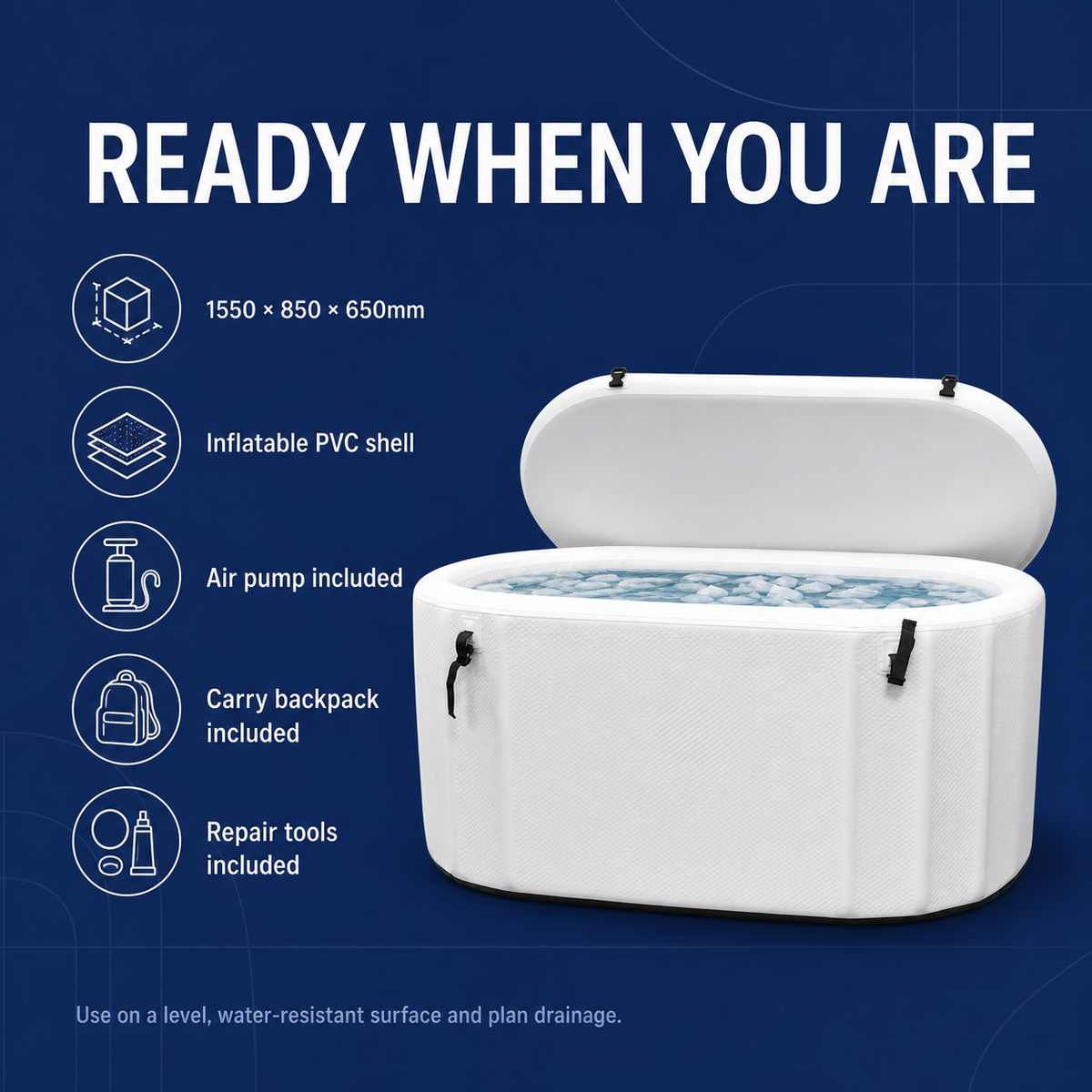 Elevn Aether ice bath dimensions and included accessories