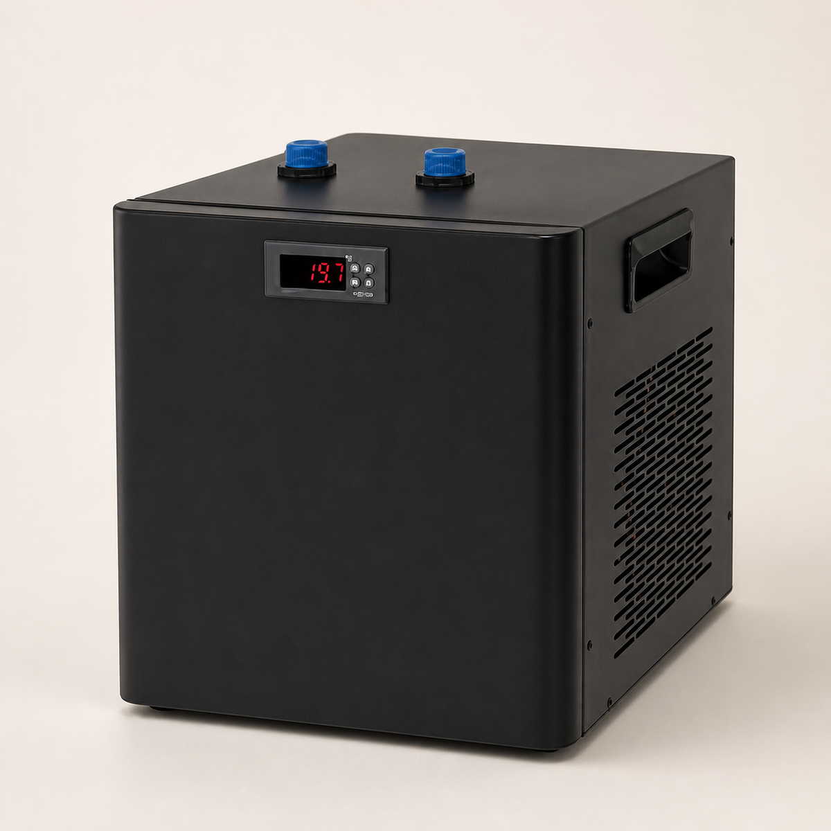 Elevn Chill compact black ice bath water chiller, clean studio view
