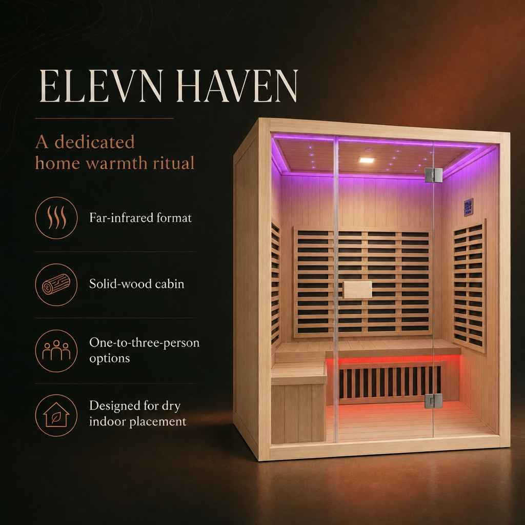 Elevn Sanctuary indoor infrared sauna benefits graphic