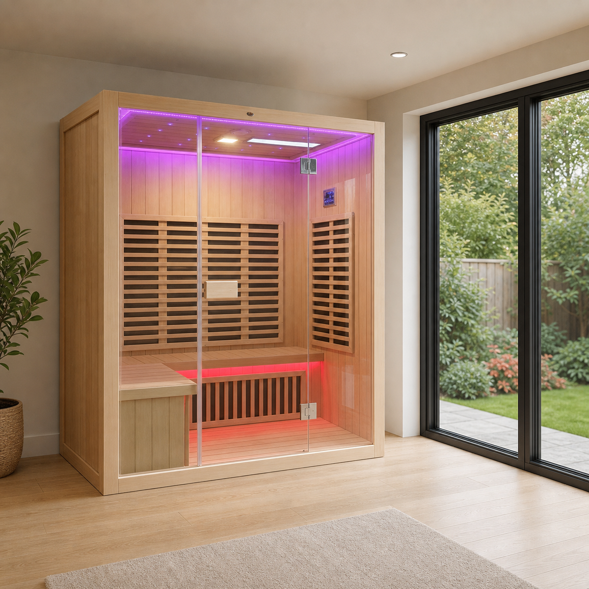 Elevn Sanctuary infrared sauna installed in a premium British garden room