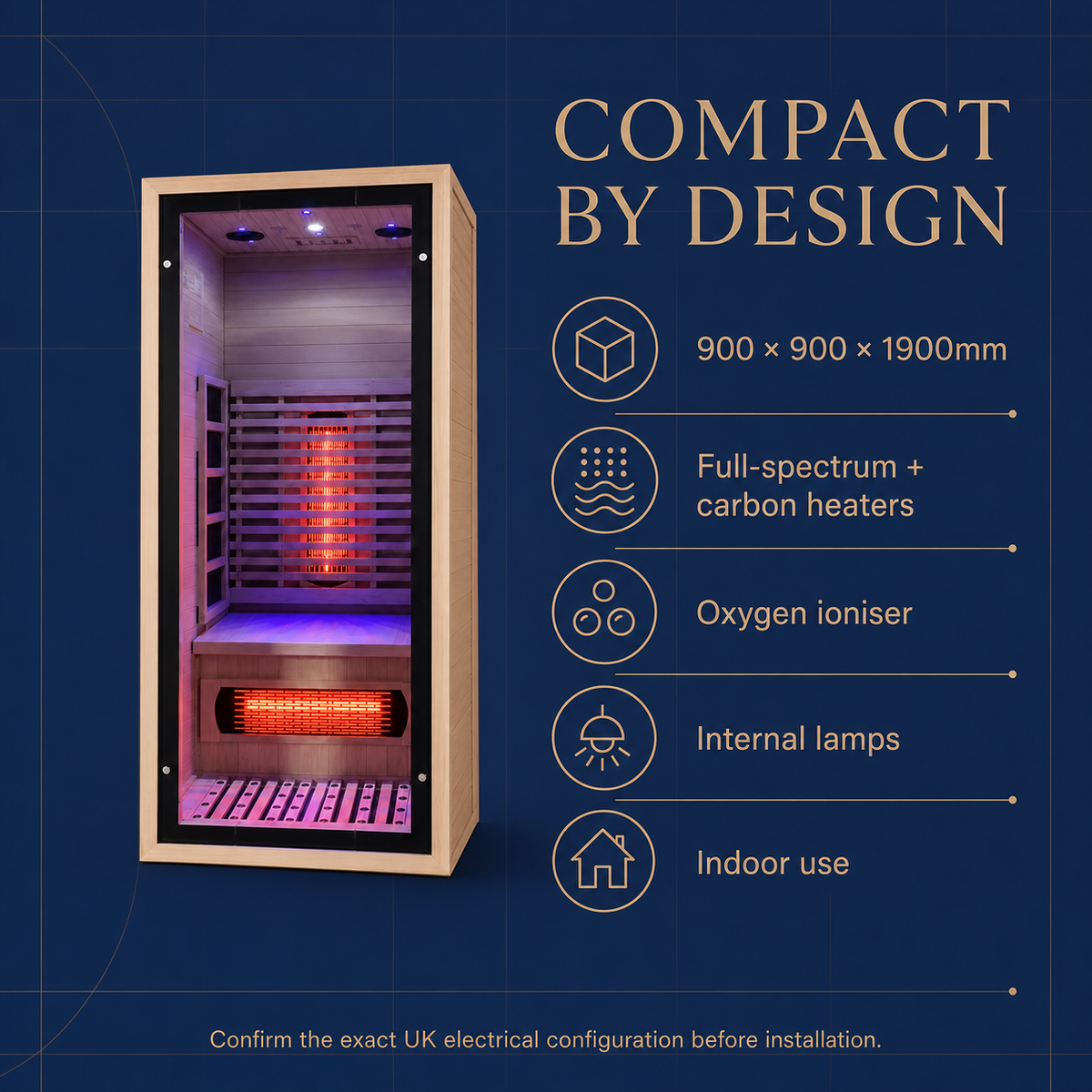 Elevn Solace one-person sauna dimensions and features