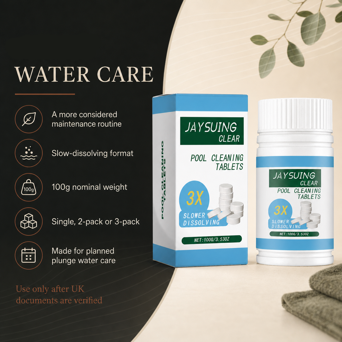 Ice bath water-care tablets benefits and pack options graphic