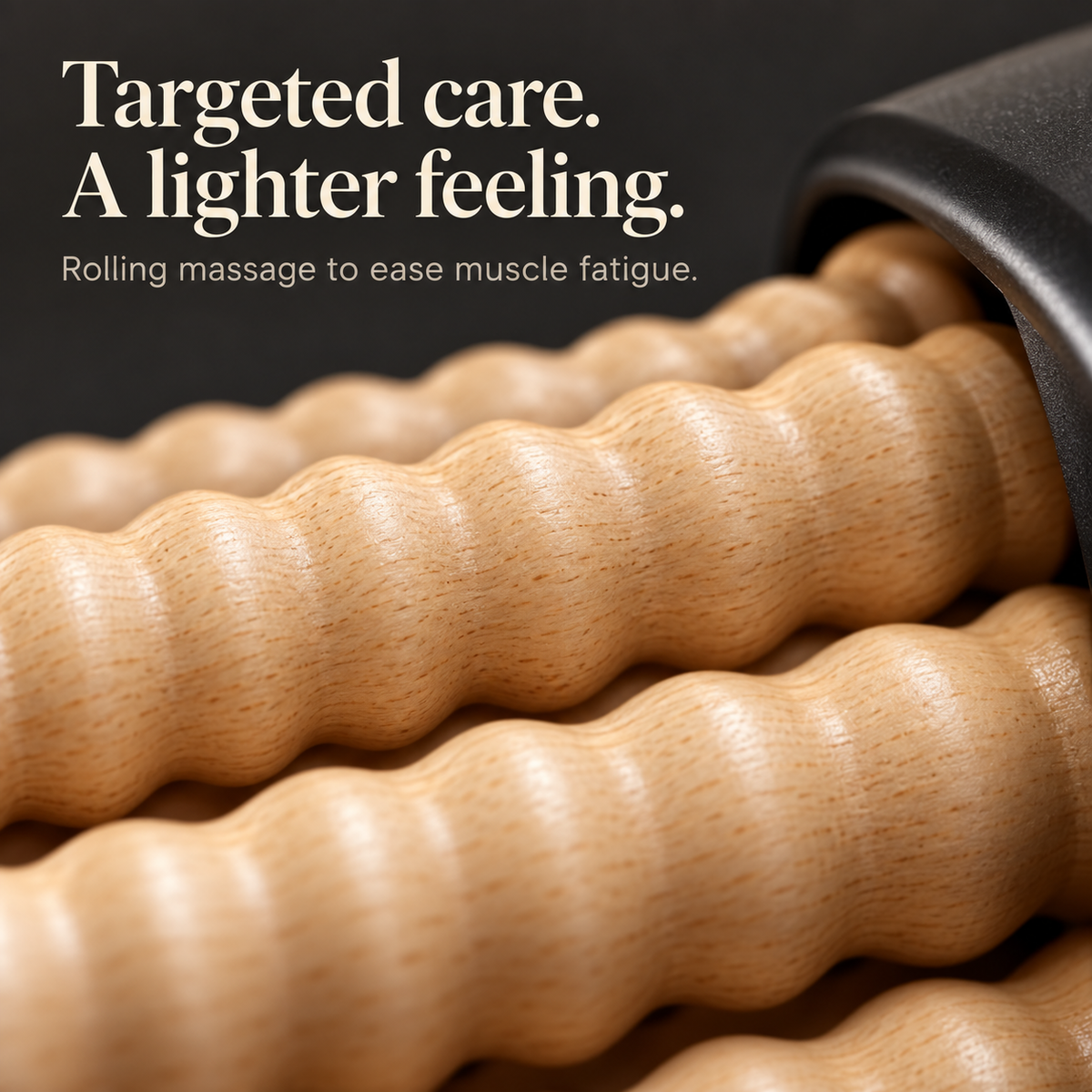 Close-up of body roller wooden massage drum