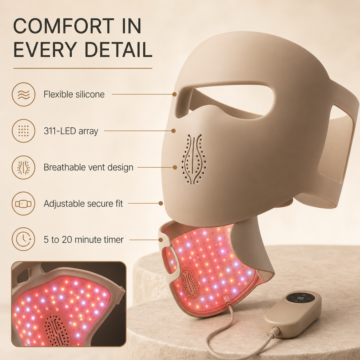 Elevn Halo LED face mask comfort and product features