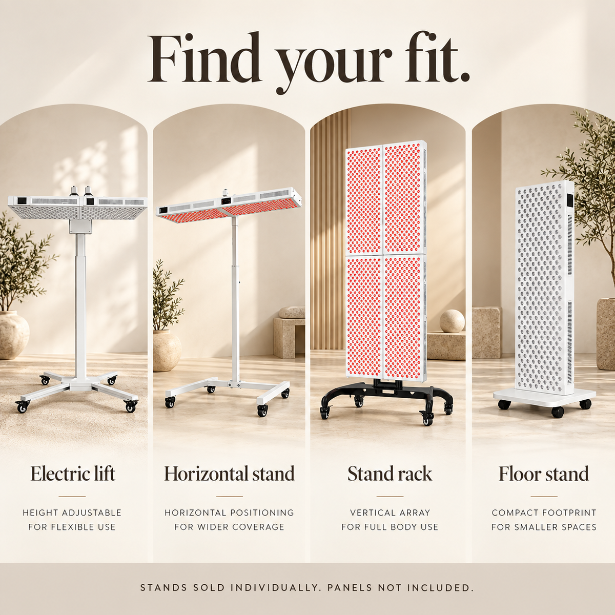 Four Luma stand options, panels not included