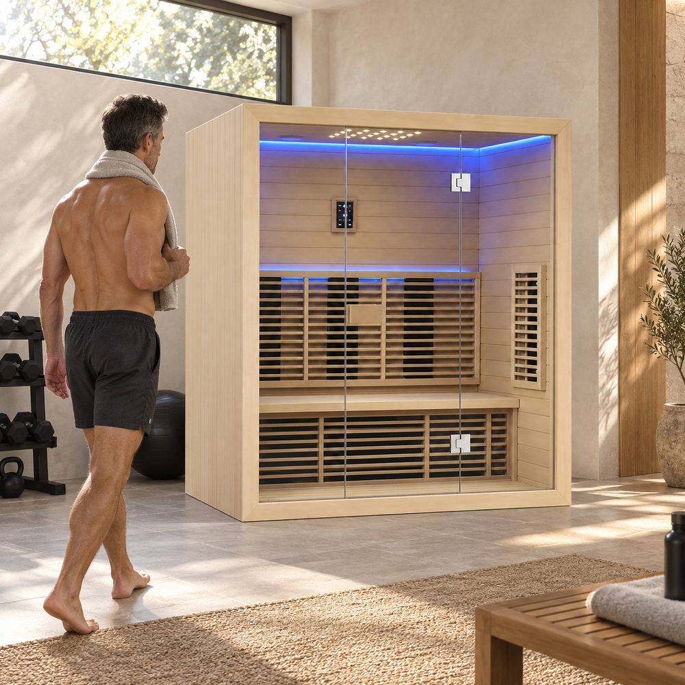 Residence sauna in a home recovery space